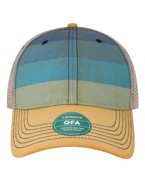 Old Favorite Trucker Cap - Blue Stripe/ Khaki