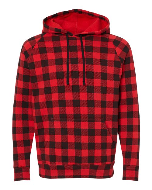 Unisex Special Blend Raglan Hooded Sweatshirt - Red Buffalo Plaid