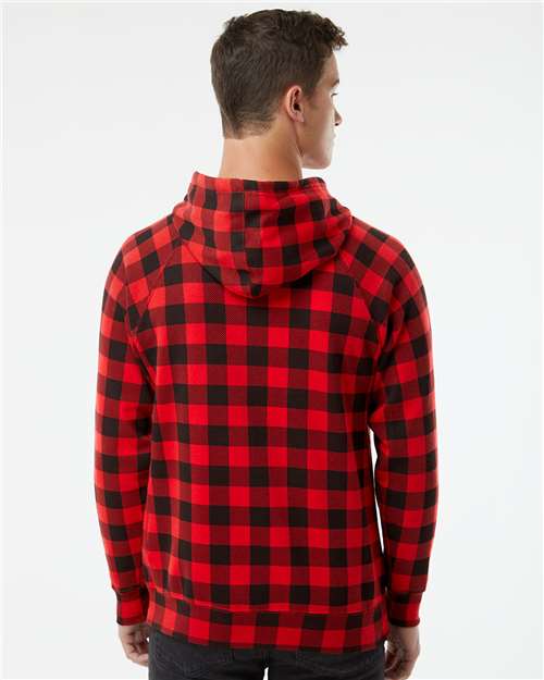 Unisex Special Blend Raglan Hooded Sweatshirt - Red Buffalo Plaid