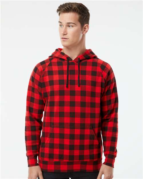 Unisex Special Blend Raglan Hooded Sweatshirt - Red Buffalo Plaid
