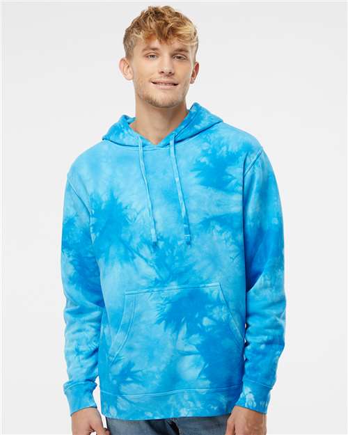 Unisex Midweight Tie-Dyed Hooded Sweatshirt - Tie Dye Aqua Blue