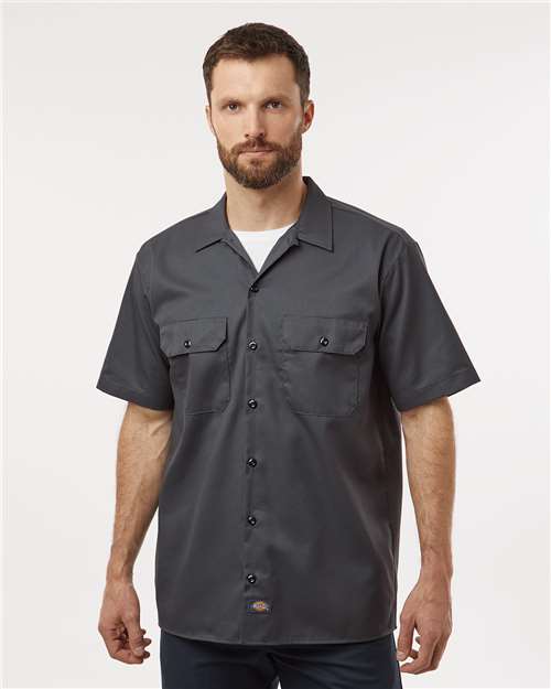 Men's Tall Short Sleeve Work Shirt - Charcoal