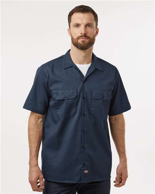 Men's Tall Short Sleeve Work Shirt - Dark Navy