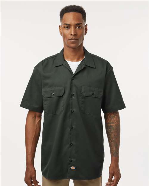 Men's Tall Short Sleeve Work Shirt - Olive Green