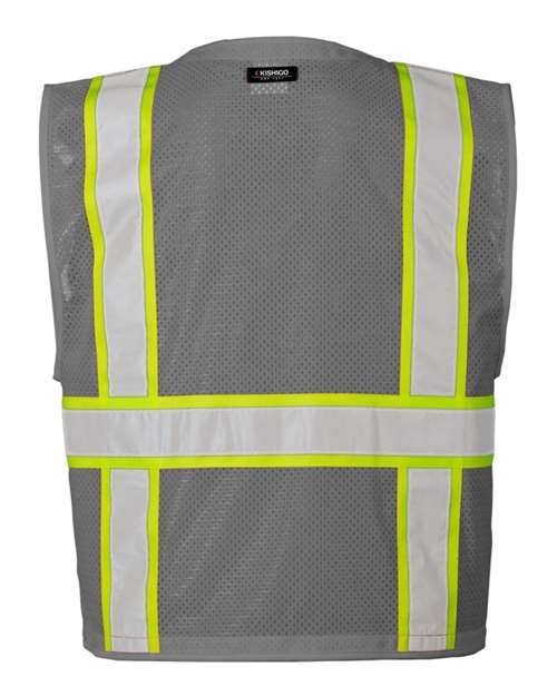 Unisex EV Series® Enhanced Visibility Multi-Pocket Mesh Vest - Grey/ Lime - B111