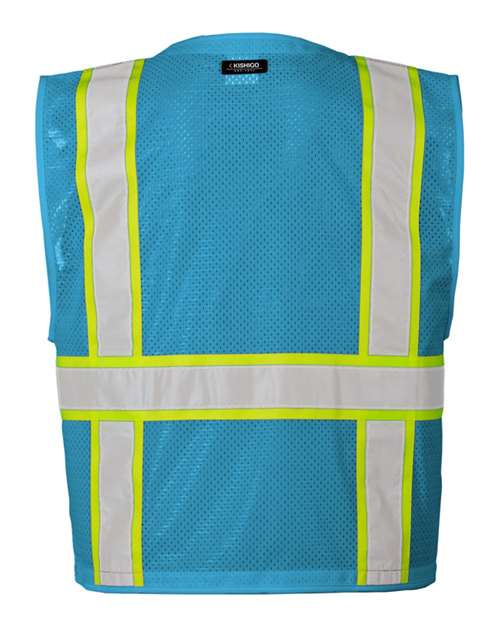 Unisex EV Series® Enhanced Visibility Multi-Pocket Mesh Vest - Electric Blue/ Lime - B110