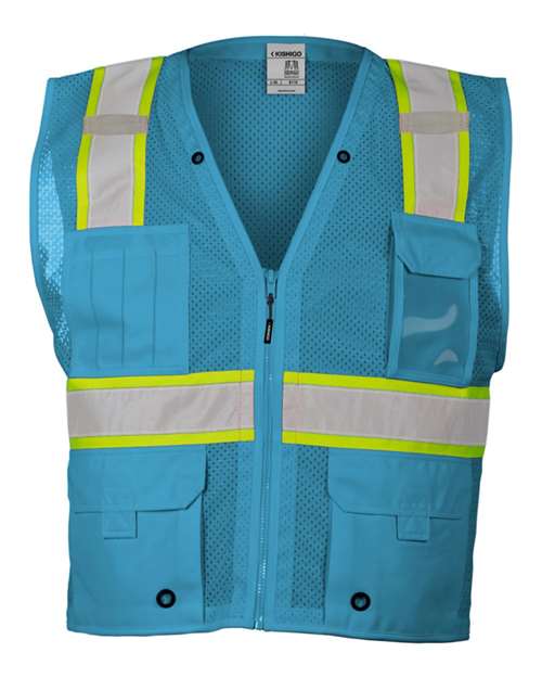 Unisex EV Series® Enhanced Visibility Multi-Pocket Mesh Vest - Electric Blue/ Lime - B110