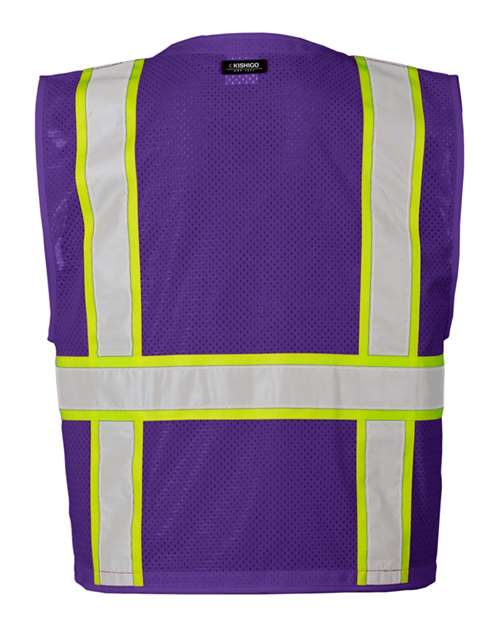 Unisex EV Series® Enhanced Visibility Multi-Pocket Mesh Vest - Purple/ Lime - B109