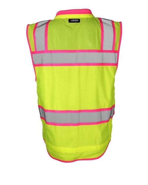 Men's Color Contrast High Performance Surveyors Vest - Lime/ Pink - S5046