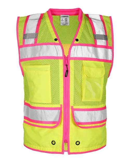 Men's Color Contrast High Performance Surveyors Vest - Lime/ Pink - S5046