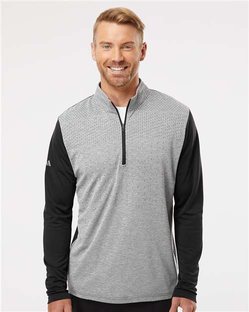 Men's Ultimate365 Heather Block Print Quarter-Zip Pullover - Black Melange/ Black/ Grey Three