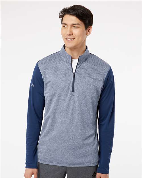 Men's Ultimate365 Heather Block Print Quarter-Zip Pullover - Collegiate Navy Melange/ Navy/ Grey Three