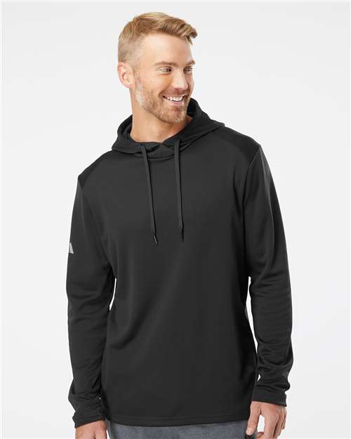 Men's Textured Mixed Media Midweight Hooded Sweatshirt - Black