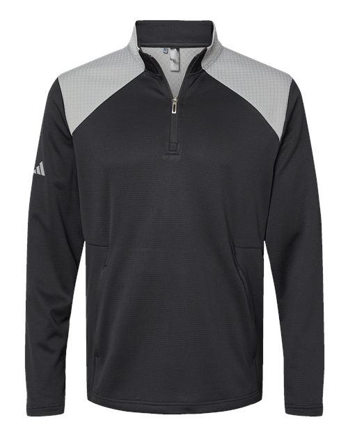 Men's Textured Mixed Media Quarter-Zip Pullover - Black/ Grey Three