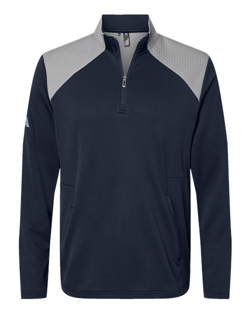 Men's Textured Mixed Media Quarter-Zip Pullover - Collegiate Navy/ Grey Three