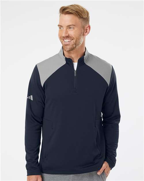 Men's Textured Mixed Media Quarter-Zip Pullover - Collegiate Navy/ Grey Three