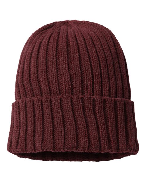 Sustainable Cable Knit Cuffed Beanie - Burgundy