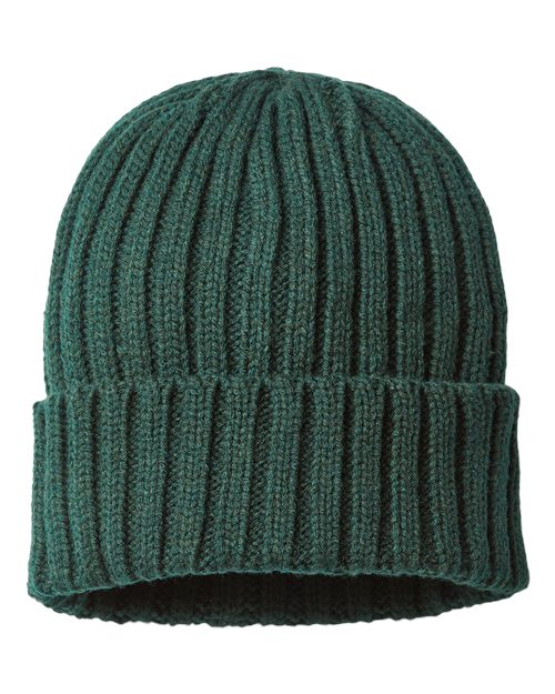 Sustainable Cable Knit Cuffed Beanie - Bottle Green