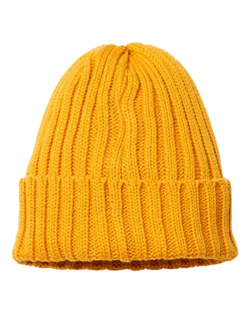 Sustainable Cable Knit Cuffed Beanie - Mustard Yellow