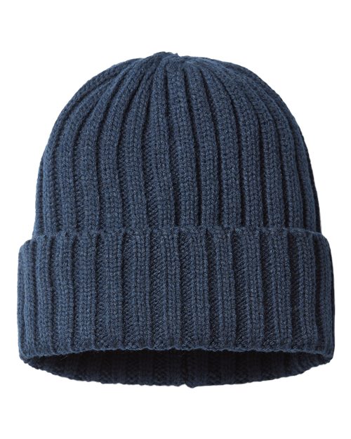 Sustainable Cable Knit Cuffed Beanie - Navy