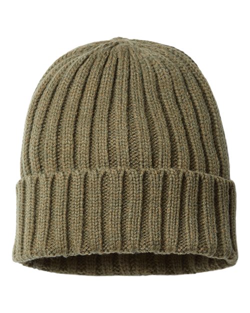 Sustainable Cable Knit Cuffed Beanie - Olive