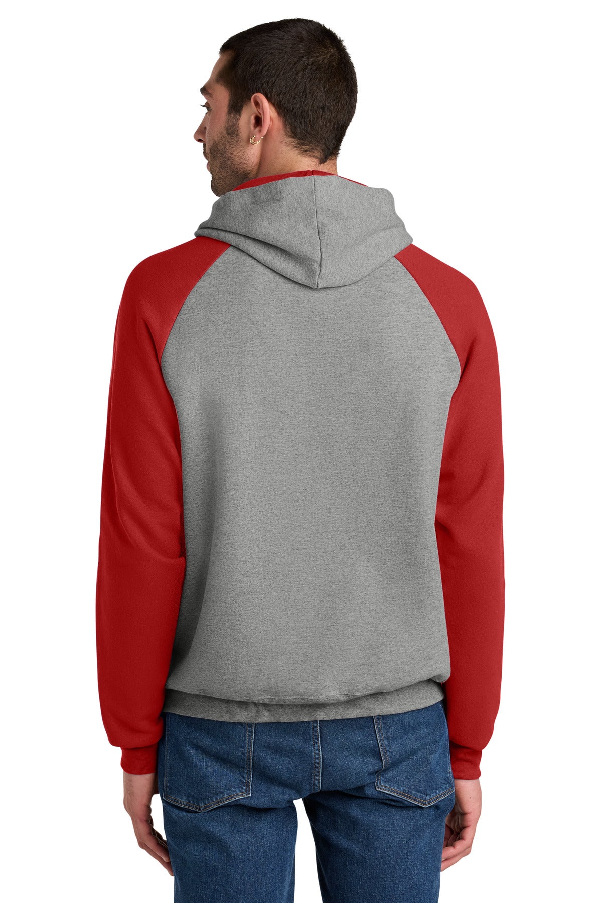 Jerzees Unisex NuBlend Colorblock Raglan Hoodie Sweatshirt - Oxford/ True Red