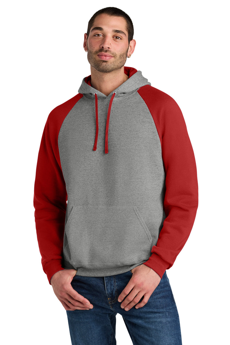 Jerzees Unisex NuBlend Colorblock Raglan Hoodie Sweatshirt - Oxford/ True Red
