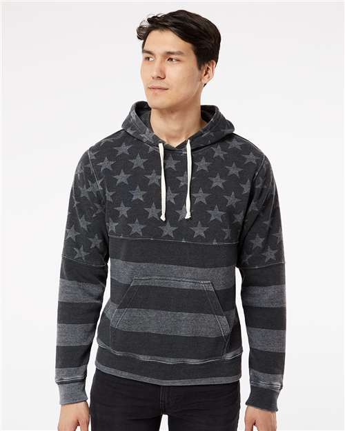 Men's Triblend Fleece Hooded Sweatshirt - Black Stars & Stripes Triblend