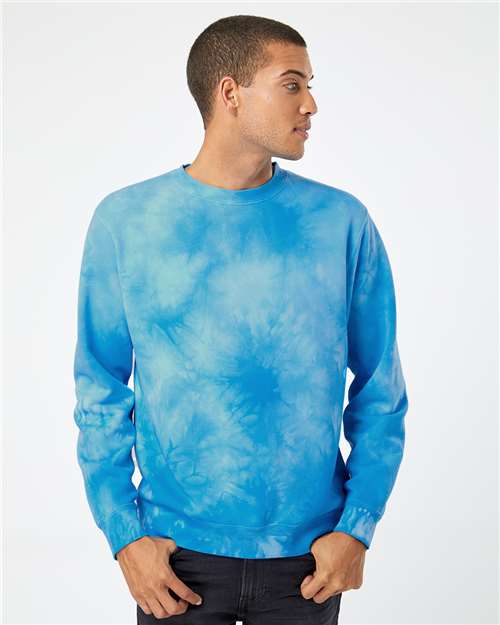 Unisex Midweight Tie-Dyed Crewneck Sweatshirt - Tie Dye Aqua Blue