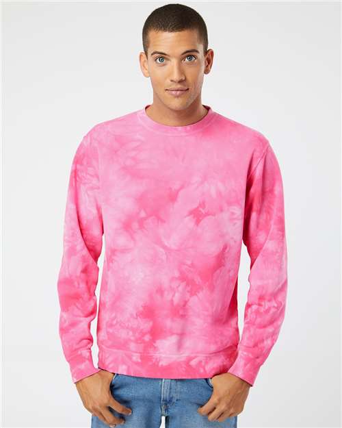 Unisex Midweight Tie-Dyed Crewneck Sweatshirt - Tie Dye Pink