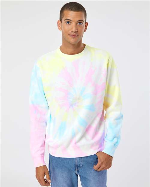 Unisex Midweight Tie-Dyed Crewneck Sweatshirt - Tie Dye Sunset Swirl