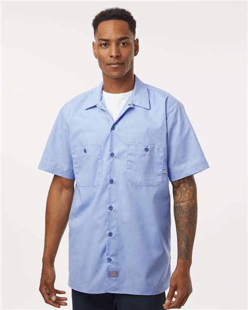 Men's Tall Industrial Short Sleeve Work Shirt - Light Blue