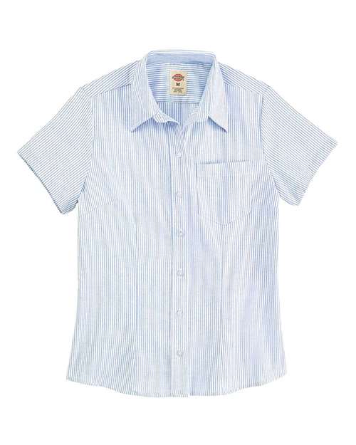 Women's Short Sleeve Stretch Oxford Shirt - Blue/ White Stripe