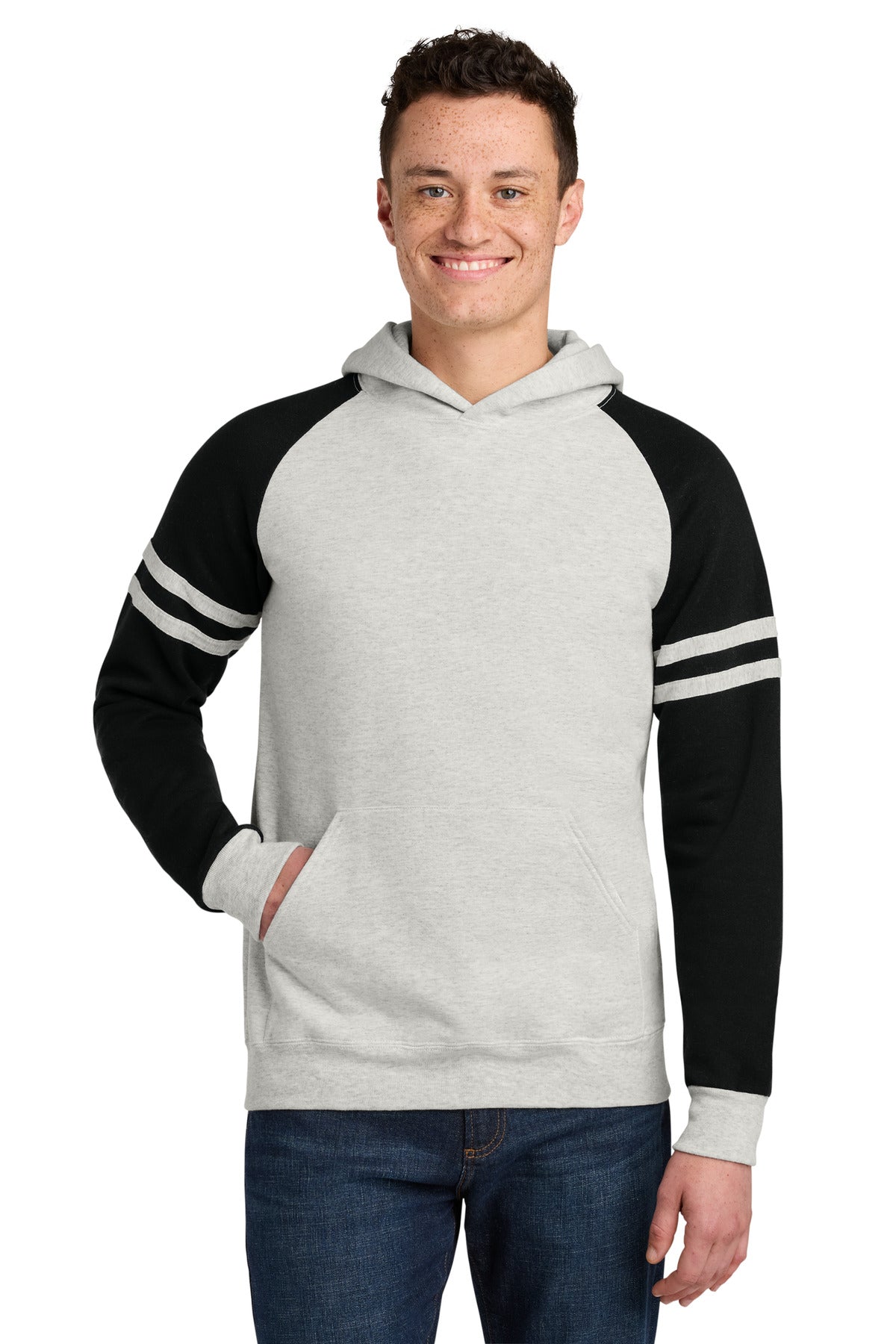 Jerzees Unisex NuBlend Varsity Colorblock Hooded Sweatshirt - Oatmeal Heather/ Black Ink