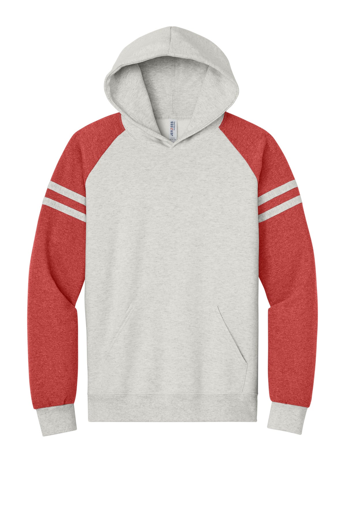 Jerzees Unisex NuBlend Varsity Colorblock Hooded Sweatshirt - Oatmeal Heather/ Fiery Red Heather