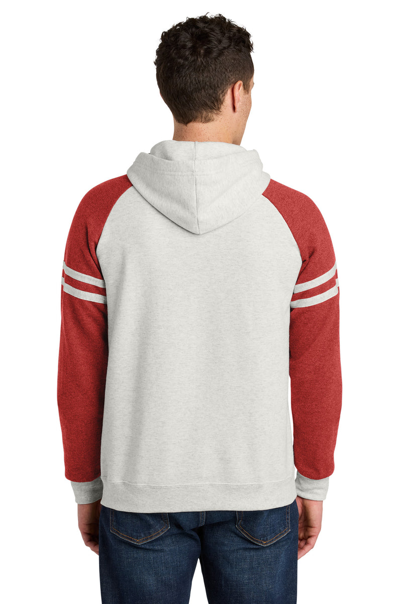 Jerzees Unisex NuBlend Varsity Colorblock Hooded Sweatshirt - Oatmeal Heather/ Fiery Red Heather
