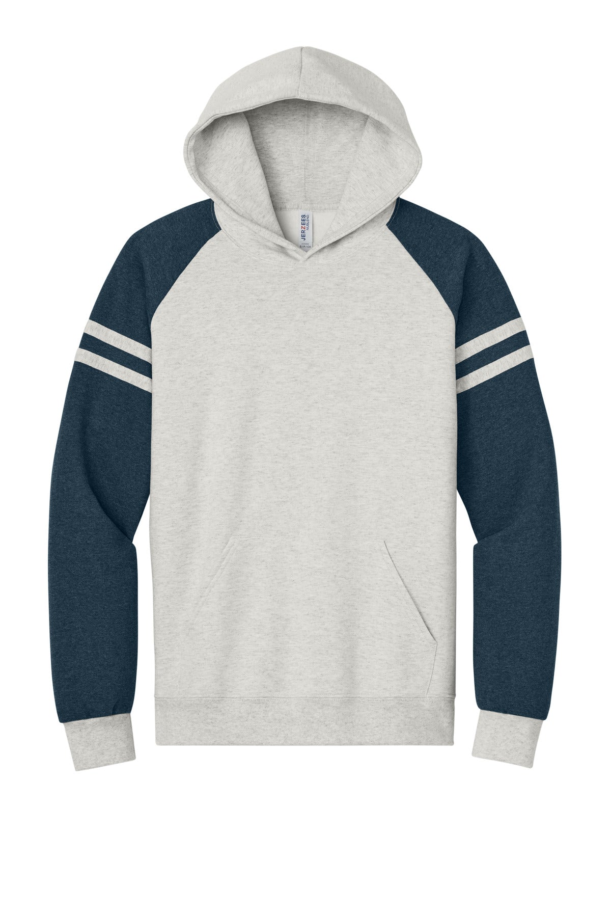 Jerzees Unisex NuBlend Varsity Colorblock Hooded Sweatshirt - Oatmeal Heather/ Indigo Heather