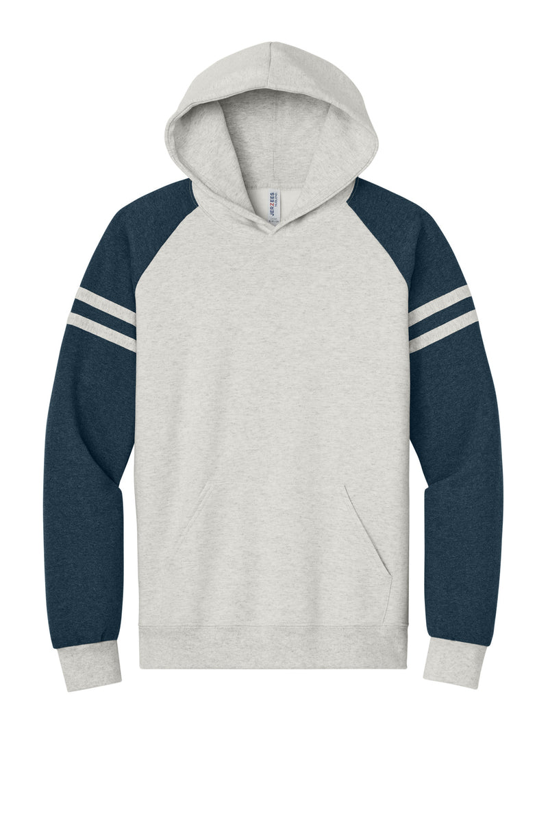 Jerzees Unisex NuBlend Varsity Colorblock Hooded Sweatshirt - Oatmeal Heather/ Indigo Heather
