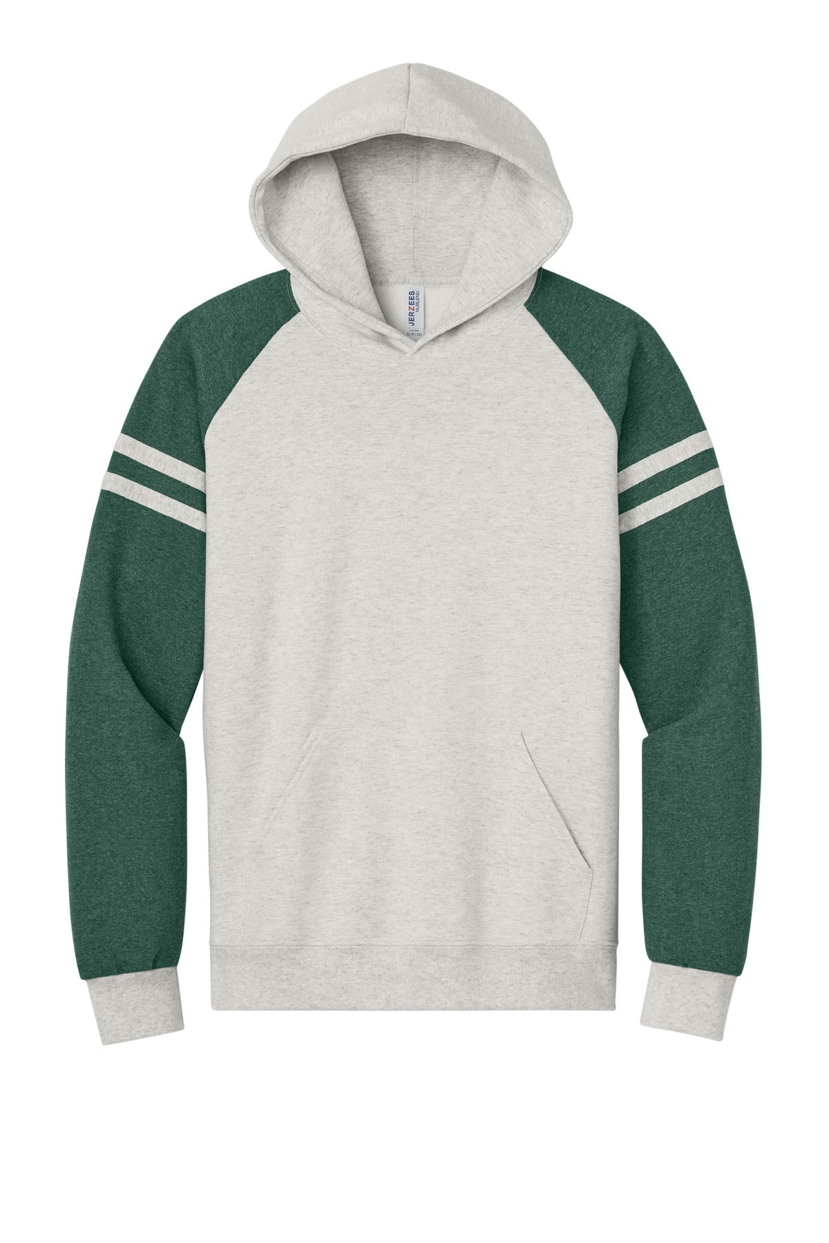 Jerzees Unisex NuBlend Varsity Colorblock Hooded Sweatshirt - Oatmeal Heather/ Forest Green Heather