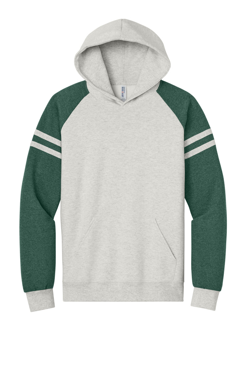 Jerzees Unisex NuBlend Varsity Colorblock Hooded Sweatshirt - Oatmeal Heather/ Forest Green Heather