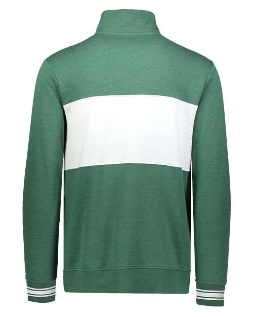 Men's All-American Fleece Colorblocked Quarter-Zip Sweatshirt - Dark Green Heather/ White