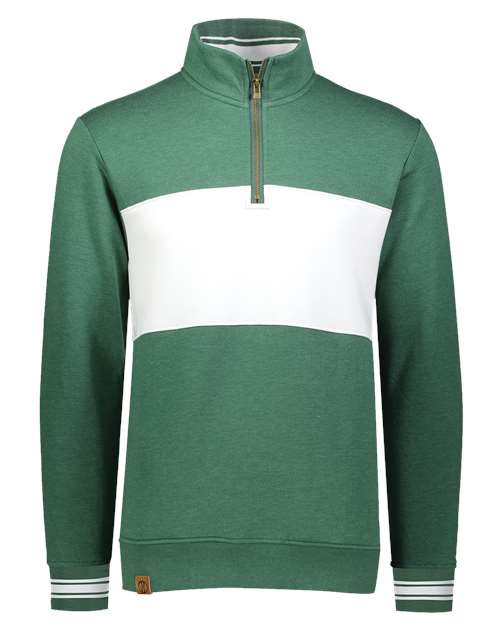 Men's All-American Fleece Colorblocked Quarter-Zip Sweatshirt - Dark Green Heather/ White