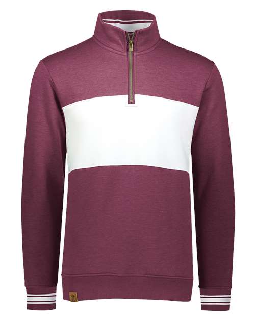 Men's All-American Fleece Colorblocked Quarter-Zip Sweatshirt - Maroon Heather/ White