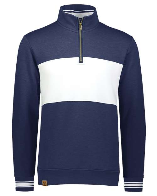 Men's All-American Fleece Colorblocked Quarter-Zip Sweatshirt - Navy Heather/ White