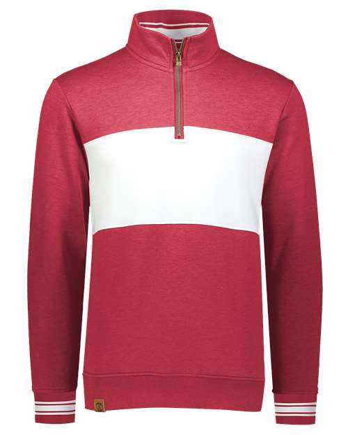 Men's All-American Fleece Colorblocked Quarter-Zip Sweatshirt - Scarlet Heather/ White