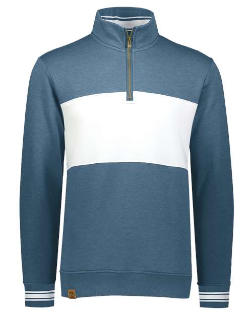Men's All-American Fleece Colorblocked Quarter-Zip Sweatshirt - Storm Heather/ White