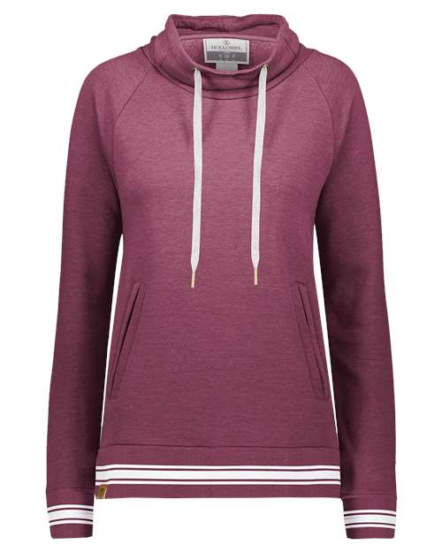 Women's All-American Fleece Funnel Neck Sweatshirt - Maroon Heather/ White