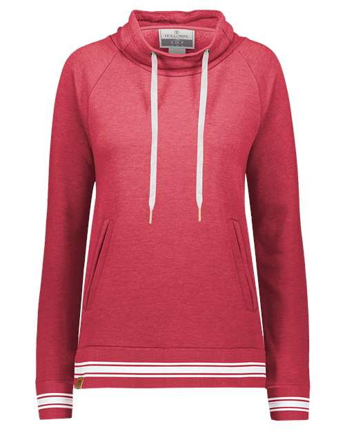 Women's All-American Fleece Funnel Neck Sweatshirt - Scarlet Heather/ White
