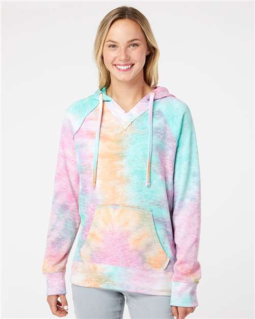 Women’s Courtney Burnout V-Notch Hooded Sweatshirt - Rainbow Sorbet