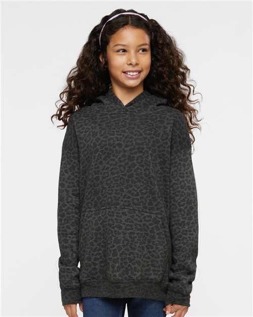 Youth Fleece Hoodie Sweatshirt - Black Leopard